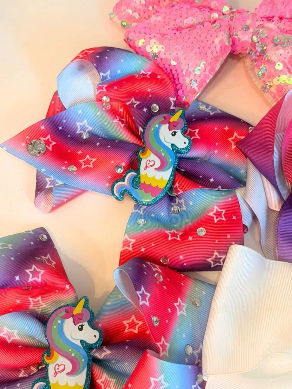 JoJo Siwa Big Cheer Dance Hair Bows Lot Of 8 Asst Unicorn Rainbow Rhinestones